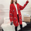 Autumn&winter 2018 new sweater womens loose long knitted cardigan jacket Korean version of cherry languid&lazy sweater