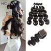 HCDIVA Body Wave Human Hair Bundles With Closure Peruvian Human Hair With Lace Closure 4 Bundle Hair with 1 Closure