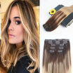 14-24" 7Pcs 120G Ombre Balayage Color 4 Faging to 18 Brazilian Remy Hair Full Set Clip In Hair Extensions 100 Human Hair