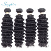 Sapphire 8A Grade Brazilian Deep Wave Hair 4 Bundle Brazilian Virgin Hair Deep Wave Remy Human Hair 100g Per Bundle Natural Black