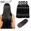 HCDIVA Malaysian Straight Hair 4 Bundles With Lace Closure Malaysian Virgin Hair With Closure Human Hair With Closure