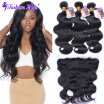 7A Brazilian Virgin Hair with Closure Body Wave with Lace Frontal Human Hair Bundles with Frontal