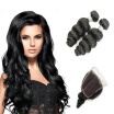 kiss hair cheap 8 A grade nature color hair extension virgin Brazilian human hair weaving 2 bundles with closure