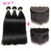 Alot Hair 3 Bundle Hair with Lace Frontal Free Part Brazilian Virgin Human Hair Striaght with Frontal Closure Natural Black