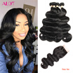 Alot Hair Brazilian Virgin Hair Body Wave 4 Bundle with Lace Closure 44 inch 100 Real Unprocessed Human Hair Bundle with Closure