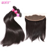 Pelo Brasileño De La Virgen Con El Paquete Del Cierre Frontal Bundle Weave Hair Style Free Part Natural Black