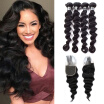 7A Loose Wave Virgin Human Hair 4 Bundles With 4x4 Closure Loose Wave Hair Excellent Human Hair Excellent Texture Fashion Style