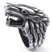 Hpolw Mens Black&silver Stainless Stee Animal Wolf Head Ring Punk Biker charm ringWidth35mm