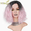 AISI BEAUTY Short Hair Synthetic Water Wave Ombre Red Blue Pink Orange Wigs for Women Heat Resistant High temperature fiber
