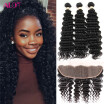 Alot Hair 3 Bundles Brazilian Virgin Deep Wave Hair With Lace Closure 134 Free Part Human Hair Bundles With Frontal Closure