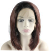 Iwona Synthetic Hair Lace Front Short Straight Bob Black Auburn Ombre Wig