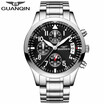 GUANQIN Mens Watch Waterproof Business Quartz Watch Mens Sport Stainless Steel Watch