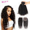 Alot 100 Remy Hair Extension Kinkly Curly With Closure Indian Virgin Hair 3 Bundles With Closure Weave Free Shipping