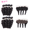 Alot HAIR Indian Loose Wave Lace Frontal Closure 13x4 Swiss Lace Ear To Ear with 4 Bundles Weave Remy Human Hair