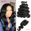 Alot Hair Brazilian Virgin Hair Body Wave 4 Bundle with Lace Closure 44 inch 100 Real Unprocessed Human Hair Bundle with Closure