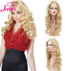 JUNSI Long Blonde Synthetic Wigs for Women American Russian Afro Ombre Wavy Wig Heat Resistant Natural Full Hair
