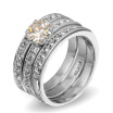 Sliver Color Classic Stack 3 Paved Bands CZ Stone Wedding Ring R060