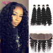 Alot Malaysian 13x4 Ear To Ear Pre Plucked Lace Frontal Closure with 4 Bundle Weave Deep Wave With Baby Hair Remy Human Hair