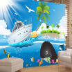 Custom Wall Painting Wallpaper Cartoon Blue Sky Sea Fish Boat Photo Mural Wallpaper For Kids Room Bedroom Walls Mural De Parede