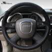 St Mark Audi special leather suede fleece hand sewing steering wheel cover all-inclusive Audi A6L 05-11 CU-002 black hole leather black fluffing blue red line