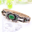 New Vintage Women Party Bangle Bracelet Turkish Flower Leaf Jewelry Antique Gold Color Resin Rhinestone Embossed Pattern Bangle
