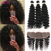 ALOT Ear to Ear Lace Frontal Closure With Bundles 3 Bundles Cheap Indian Virgin Human Hair Deep Wave With Closure