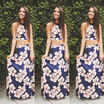 CANIS2017 Sexy Women Summer Two-piece Printed Flower Stitching Halter Maxi Beach Dress
