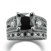 Silver Color Black Square Stone Ring Sets Luxury 2 Rounds Fashion Cocktail Party Ring Brand Jewelry For Women R617