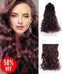Rhyme 20" 34 Wine Red Full Head One Piece Curly Wave Hair Extensions 5clips Clips in Synthetic Wig Pieces for GirlWoman