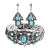 Ethnic Turkish Women Jewelry Sets Drop Earrings Bangle Cuff Antique Silver Color Hollow Flower Nostalgic Jewelry India Bijoux