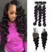 Amazing Star Loose Wave Bundles with Closure Brazilian Loose Wave with Closure Virgin Human Hair Bundles with Closure Free Part