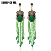 Fashion Bohemia Long Seed Bead Tassels Dangle Earring Handmade Resin Flower Jewelry Turkish Antique Women Bridal Wedding Bijoux