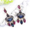 Ethnic Turkish Women Blue Resin Long Drop Hook Earrings Arab Jewelry Antique Gold Color Vintage Earrings India Bridal Jewelry