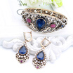 Vintage Turkish Women Hollow Flower Water Drop Resin Bangle Long Hook Carve Earring Retro Bride Ethnic Jewelry Set Bracelet Cuff