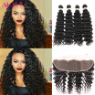 Alot Peruvian Deep Wave 13x4 Lace Frontal Closure With Baby Hair Remy Human Hair 4 pcs Deep Weave With Frontal