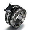 Black Gun Plated Black Square Stone Ring Sets Luxury Design Trendy Finger Rings For Women Full Size Whole Sale R627