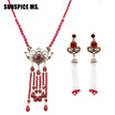 Vintage Bead Long Resin Necklace Earring Flower Tassels Jewelry Sets Antique Gold Color Rhinestone Jewelry India Wedding Bijoux