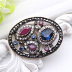 Vintage Turkish Round Resin Flower Brooch Pin For Women Antique Gold Color Corsage Royal Rhinestone Jewelry Ladies Hijab Pins