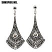 Trendy Egyptian Women Long Big Leaf Earrings Antique Gold Color Rhinestone Ethnic Drop Jewelry Indian Bohemia Royal Party Bijoux