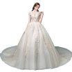 Palace Vintage High Collar Champagne Beading Embroidery Lace Ball Gown