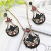 Vintage Turkish Women Flower Dangle Earrings Love Necklace Jewelry Sets Hollow Black Paint Antique Gold Resin Ethnic Bijoux