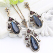 Vintage Turkish Women Crystal Jewelry Sets Water Drop Long Earring Hollow Resin Necklace Antique Gold Color India Bridal Bijoux