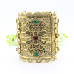 Vintage Women Super Size Flower Resin Bangle Cuff Antique Gold Color Emboss Mesh Bracelet Jewelry Albania India Bridal Armlet
