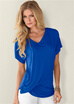 Womens Solid Color Drapy V-Neck T-Shirt