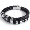 Hpolw Leather Mens Bracelet Stainless Steel Charms Clasp Black Silver - 8" 85" 9"