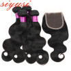 7a Brazilian Virgin Hair With Closure 3 Bundles Body Wave Human Hair Weave With Lace Closure Cheap Brazilian Virgin Hair