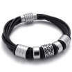 Hpolw Black Leather Biker Mens Bracelet Magnetic Stainless Steel Clasp - 8" 85" 9"