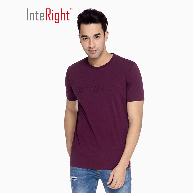INTERIGHT round neck T-shirt male net color PIMA cotton embossed short sleeve army green XXL