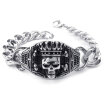 Hpolw Mens Stainless Steel Bracelet Gothic Skull King Charm Biker Link Silver Black