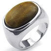 Hpolw Mens Stainless Steel colorfast Ring with cabochon brown Classic Tiger Eye Band Silver& brown durable in use